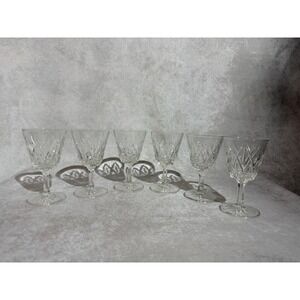 Vintage Crystal Tulip Design Glasses Diamond Cut Stemware Wine Goblet (Set of 6)
